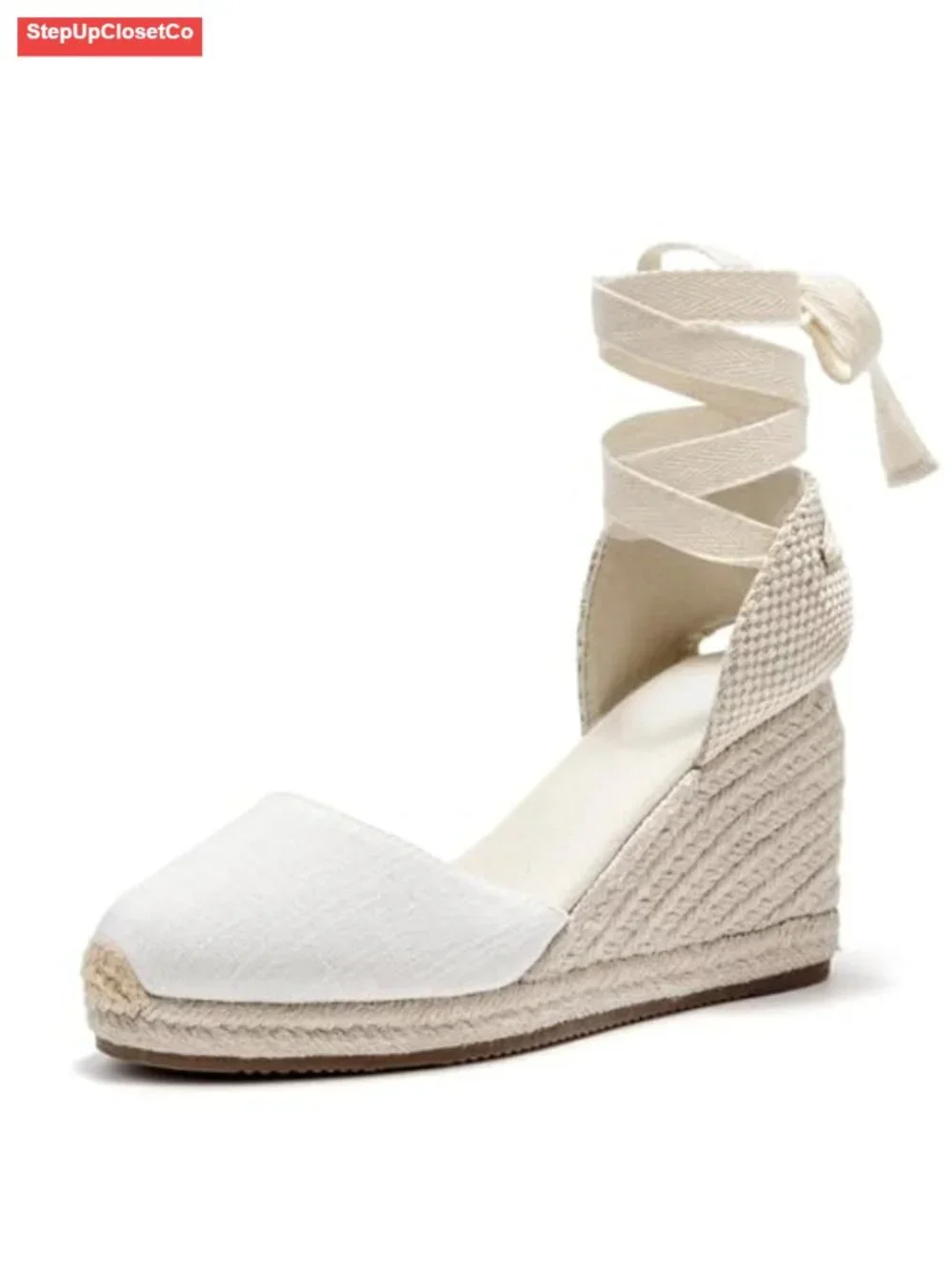 Breathable Canvas Espadrille Wedge Sandals Lace Up Ankle Strap Slingback